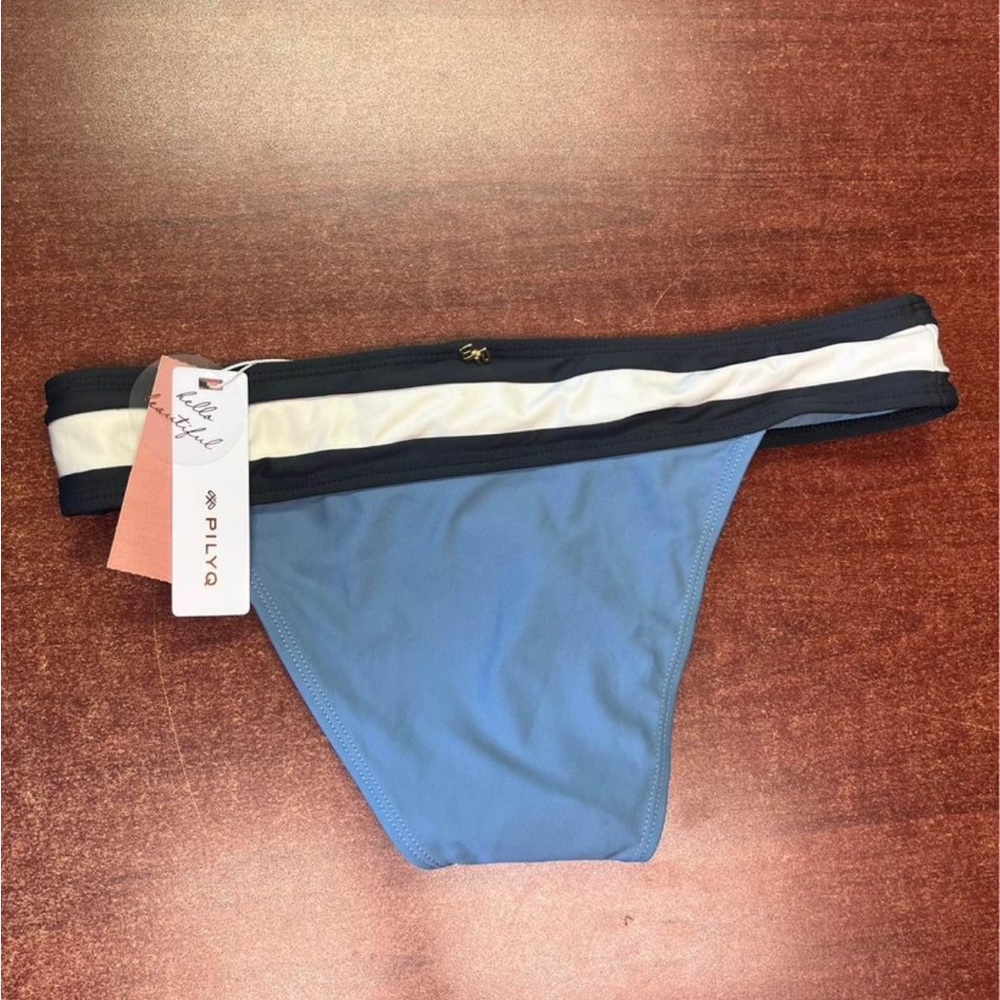 NWT Pilyq sky blue color block banded teeny bikini bottoms Size L